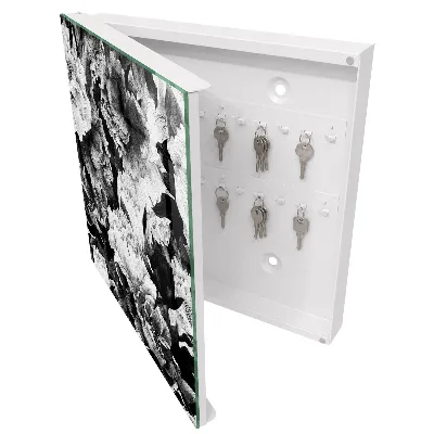 Key box for wall Black and white flowers