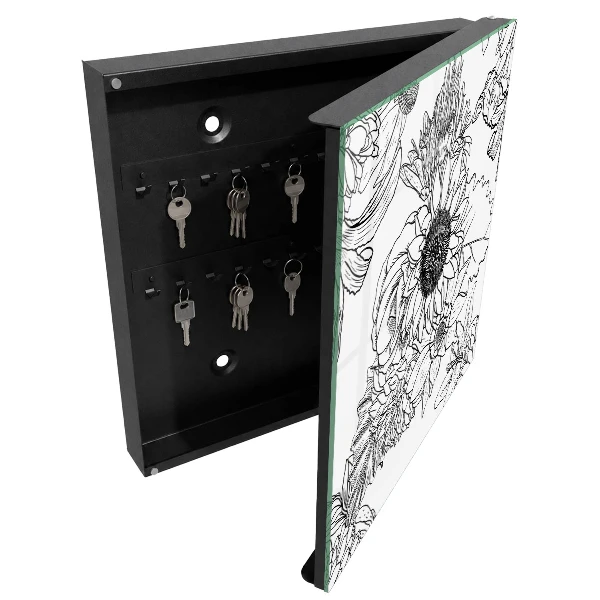 Key cabinet Black and white flowers