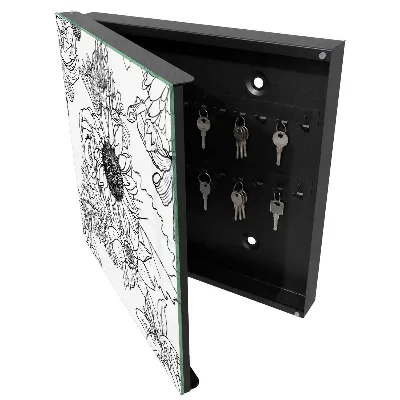 Key cabinet Black and white flowers