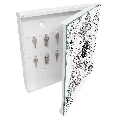 Key cabinet Black and white flowers