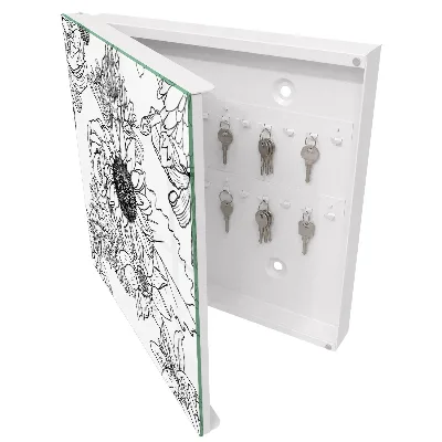 Key cabinet Black and white flowers