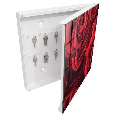 Wall mounted key box with a red roses design
