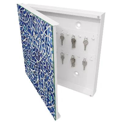 Wall mounted key box Blue arabesque