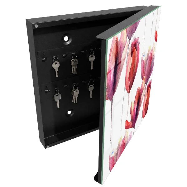Wall mounted key box Watercolor tulips