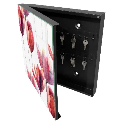 Wall mounted key box Watercolor tulips