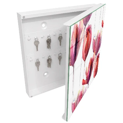Wall mounted key box Watercolor tulips