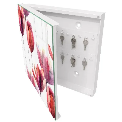 Wall mounted key box Watercolor tulips