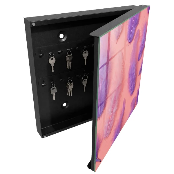 Key box for wall Purple feathers