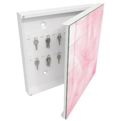 Wall mounted key box pink feathers pattern