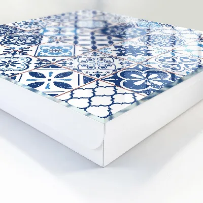 Wall mounted key box with blue tiles
