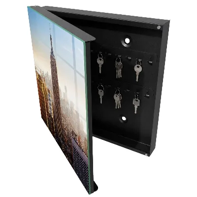 Wall mounted key box City in the morning