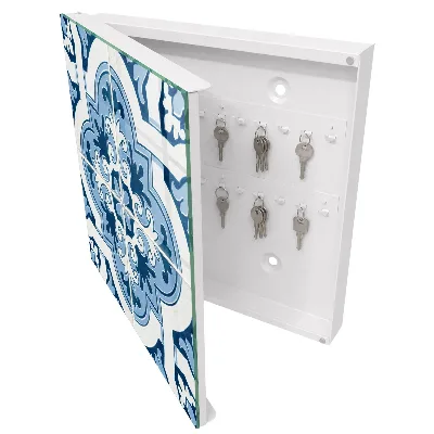 Wall mounted key box Blue tiles