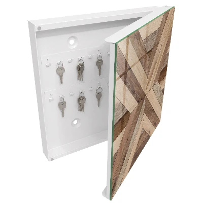 Wall mounted key box with wood geometry design