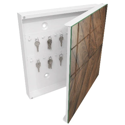 Wall-mounted key box herringbone wood design