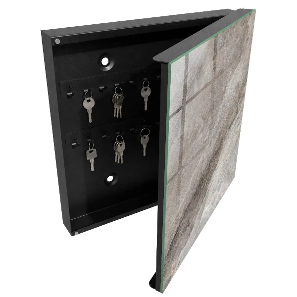 Wall-mounted key box with a stone texture finish