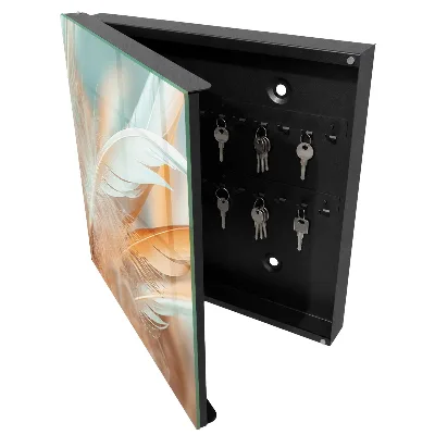 Wall mounted key box Pastel feathers