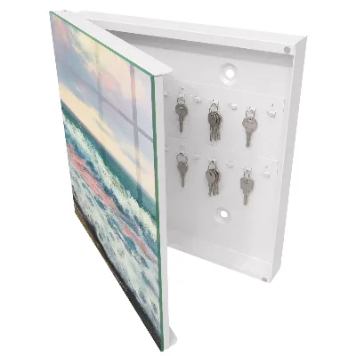 Key cabinet with sea landscape print