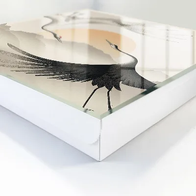 Wall-mounted key box with Japanese cranes against the rising sun design