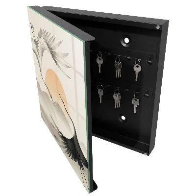 Key box for wall Japanese cranes against the rising sun