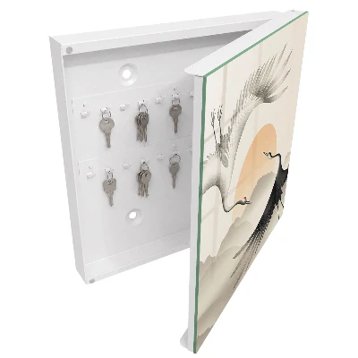 Key box for wall Japanese cranes against the rising sun