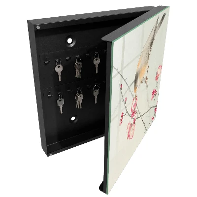 Wall-mounted key box with little bird and flower design