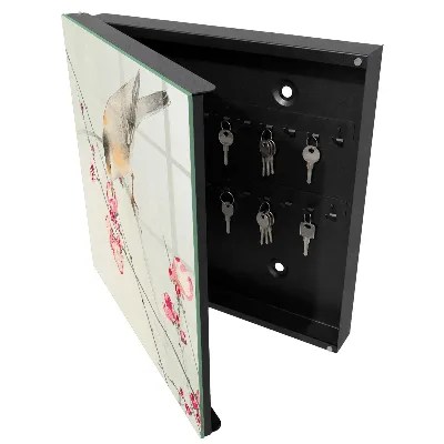 Wall-mounted key box with little bird and flower design