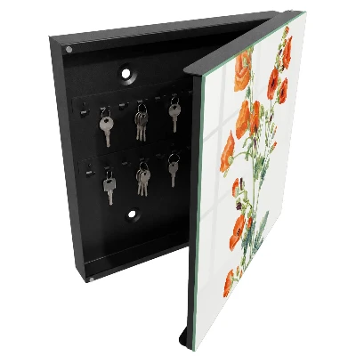 Wall mounted key box Orange poppies