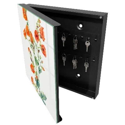Wall mounted key box Orange poppies