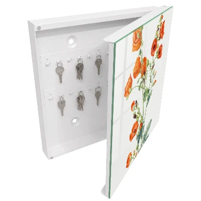 Wall mounted key box Orange poppies