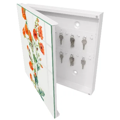 Wall mounted key box Orange poppies