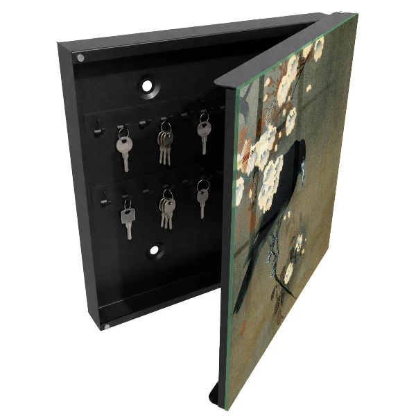 Wall mounted key box Ohara Koson Crow and Cherry Blossoms