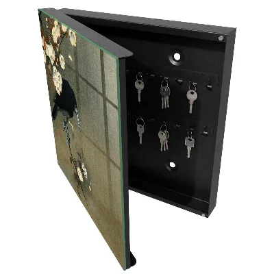 Wall mounted key box Ohara Koson Crow and Cherry Blossoms