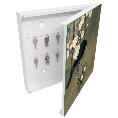 Wall mounted key box Ohara Koson Crow and Cherry Blossoms