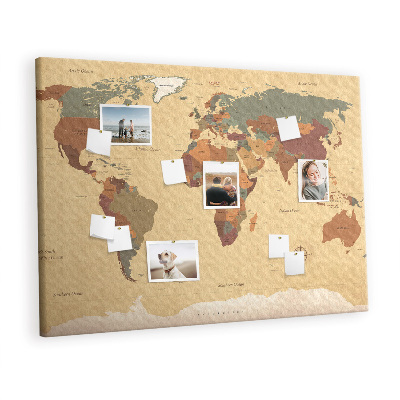 Cork memo board Vintage world map