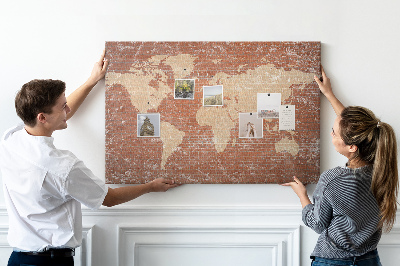 Pin board Map on brick wall