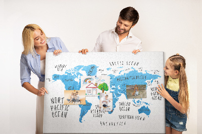 Memo cork board Earth blue map