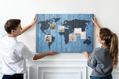 Decorative corkboard Map on wood