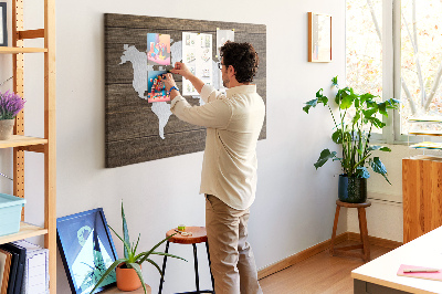 Cork notice board World on wood planks