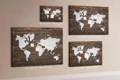 Cork notice board World on wood planks