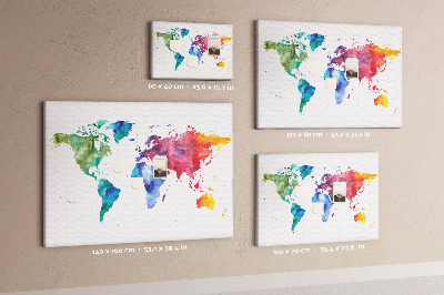 Cork notice board Watercolor World Map