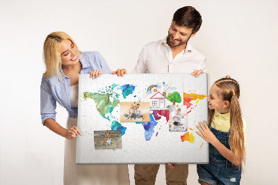 Cork notice board Watercolor World Map