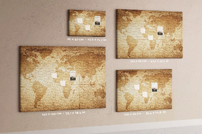 Cork notice board Vintage map of world