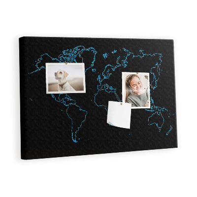 Pin board Contour of world map