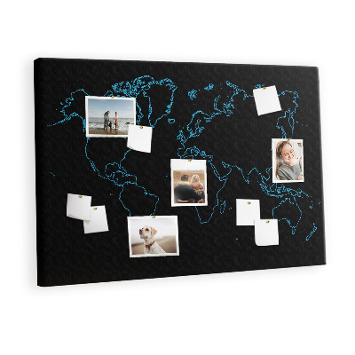 Pin board Contour of world map