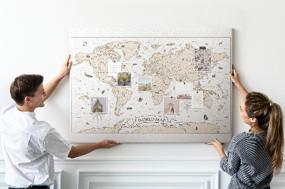 Memo cork board Vintage world map