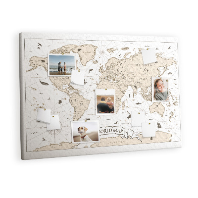 Memo cork board Vintage world map