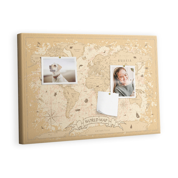 Decorative corkboard Vintage world map