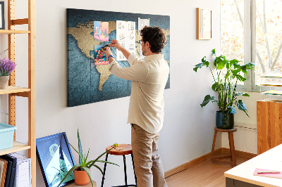 Cork board 3D map of world