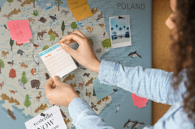 Pin board Poland wildlife map