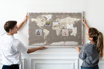 Pin board Brown world map